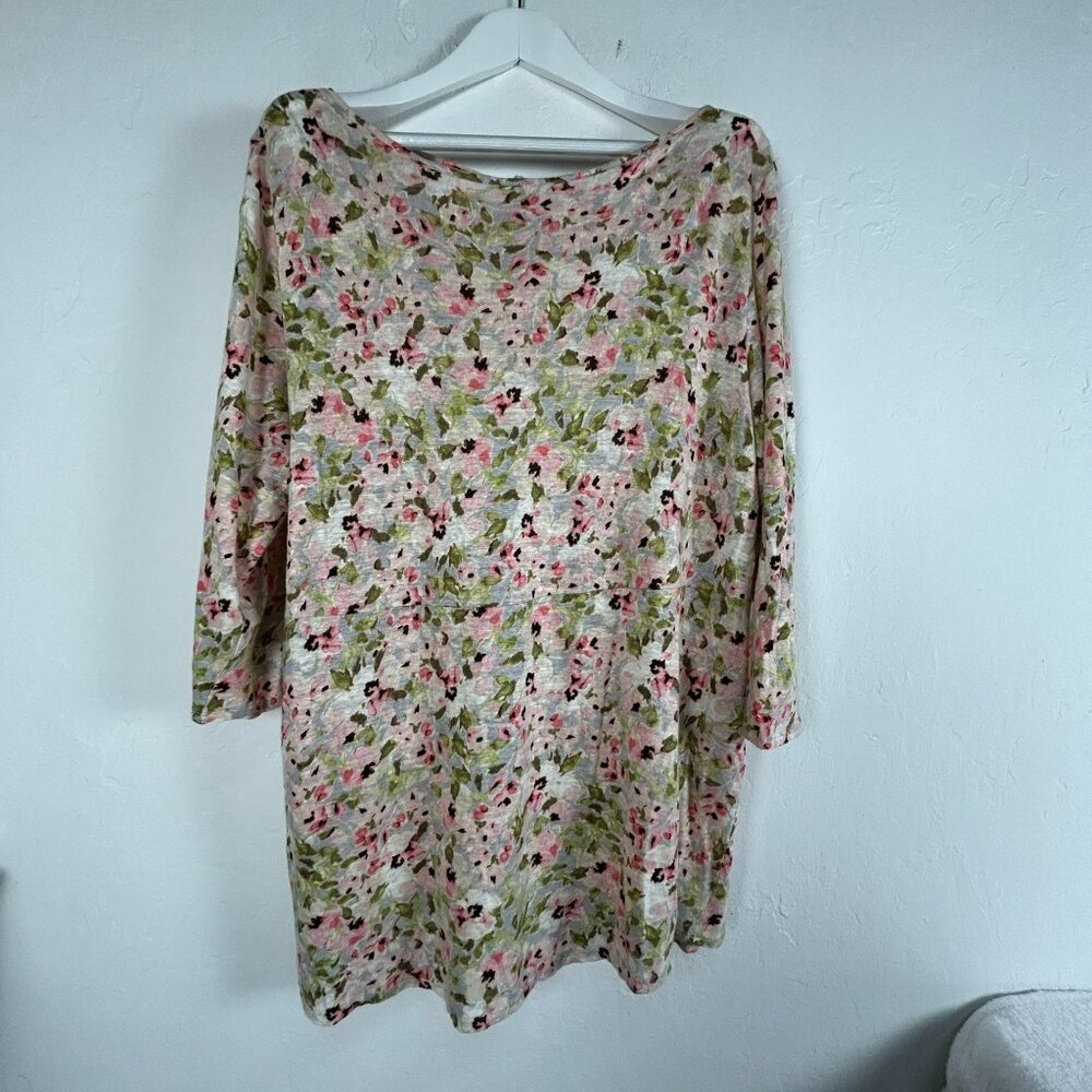 J. Jill Women's Floral Print Long Sleeve Casual Mini Shift Dress Pink/Green XL